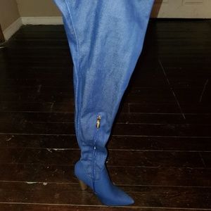 Demin thigh boots